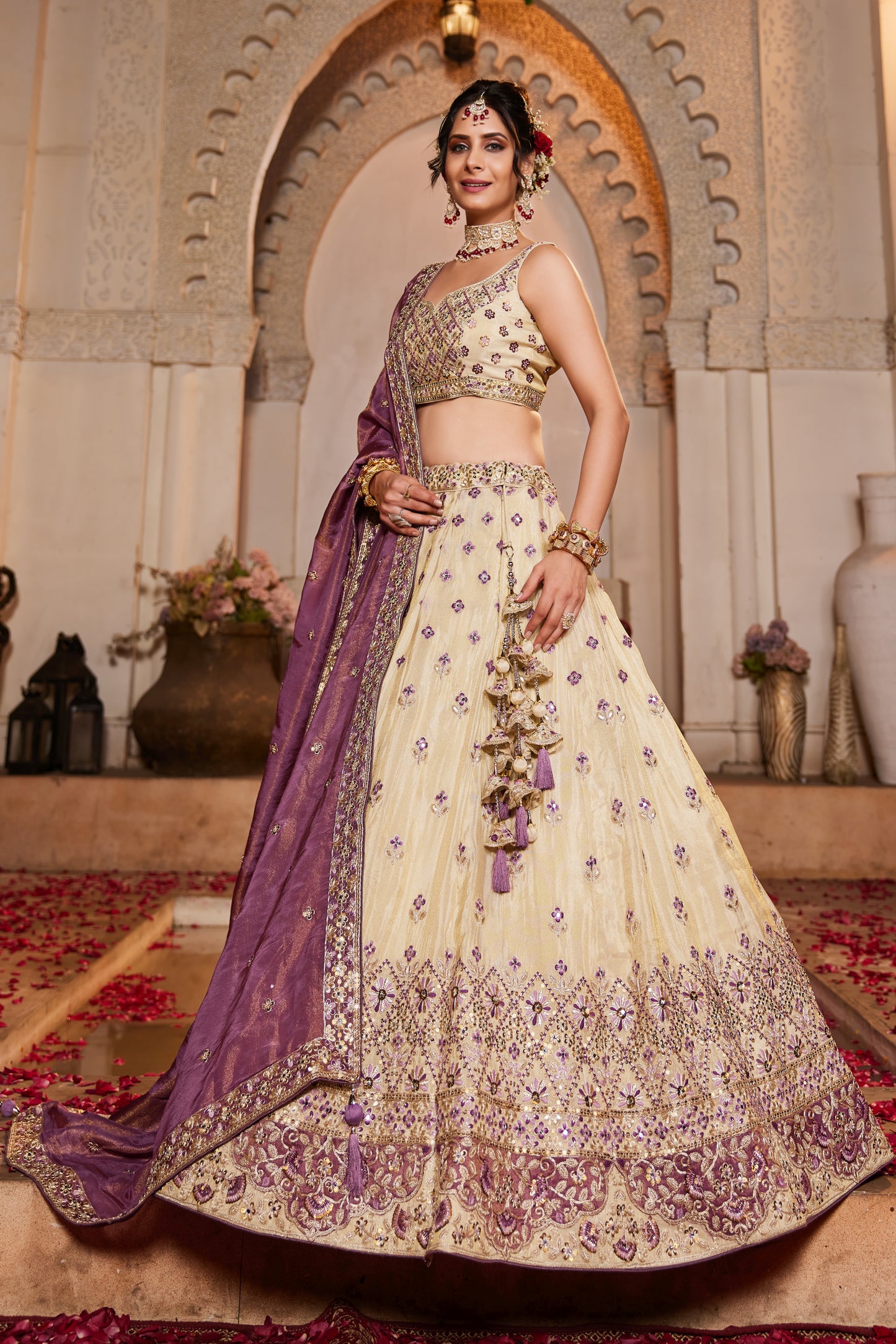 Cream & Purple Lehenga – A Regal Ethnic Ensemble - LC2512