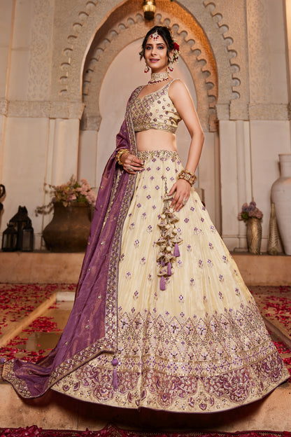 Cream & Purple Lehenga – A Regal Ethnic Ensemble - LC2512