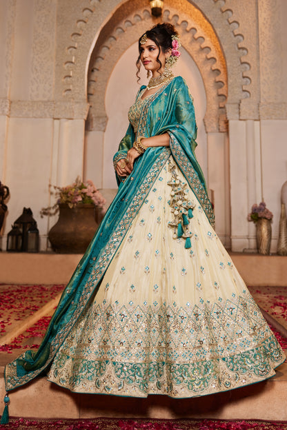 Cream & Teal Lehenga – A Timeless Statement of Grace - LC2513