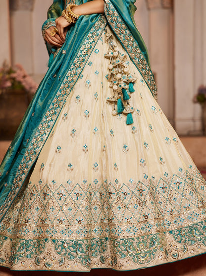 Cream & Teal Lehenga – A Timeless Statement of Grace - LC2513