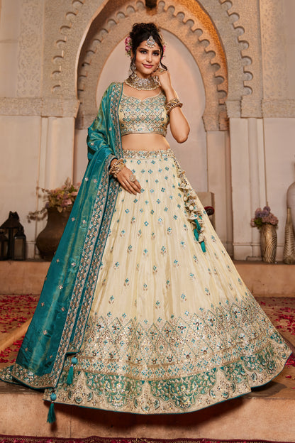 Cream & Teal Lehenga – A Timeless Statement of Grace - LC2513