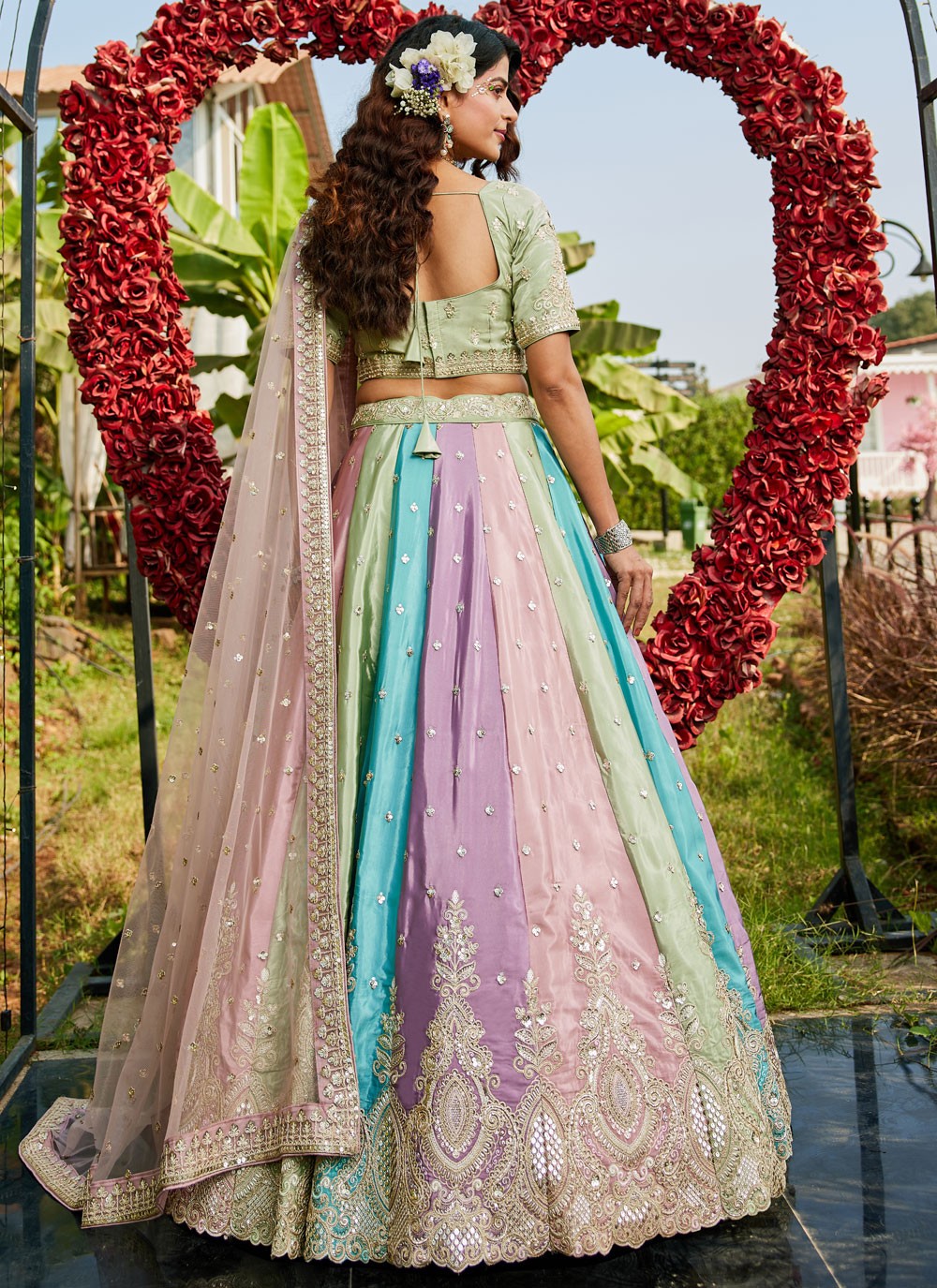 Embroidered Organza Multi Colour Lehenga - L3353