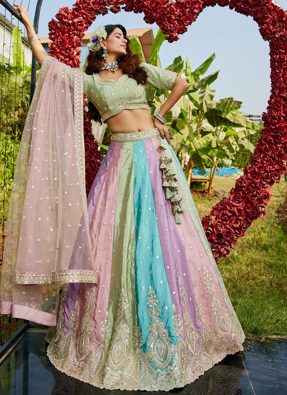 Embroidered Organza Multi Colour Lehenga - L3353