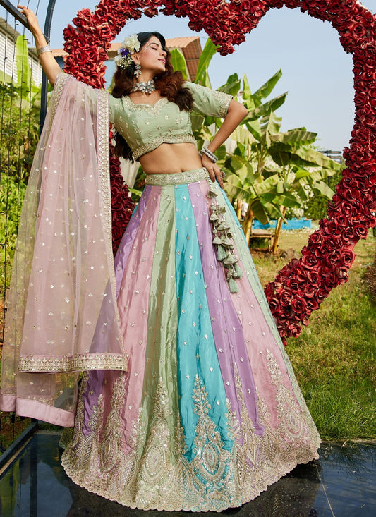 Embroidered Organza Multi Colour Lehenga - L3353