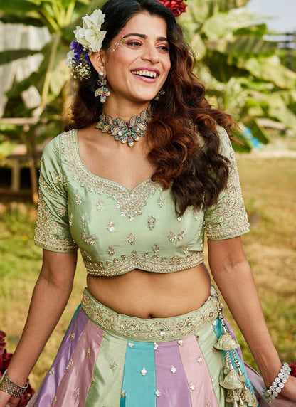 Embroidered Organza Multi Colour Lehenga - L3353