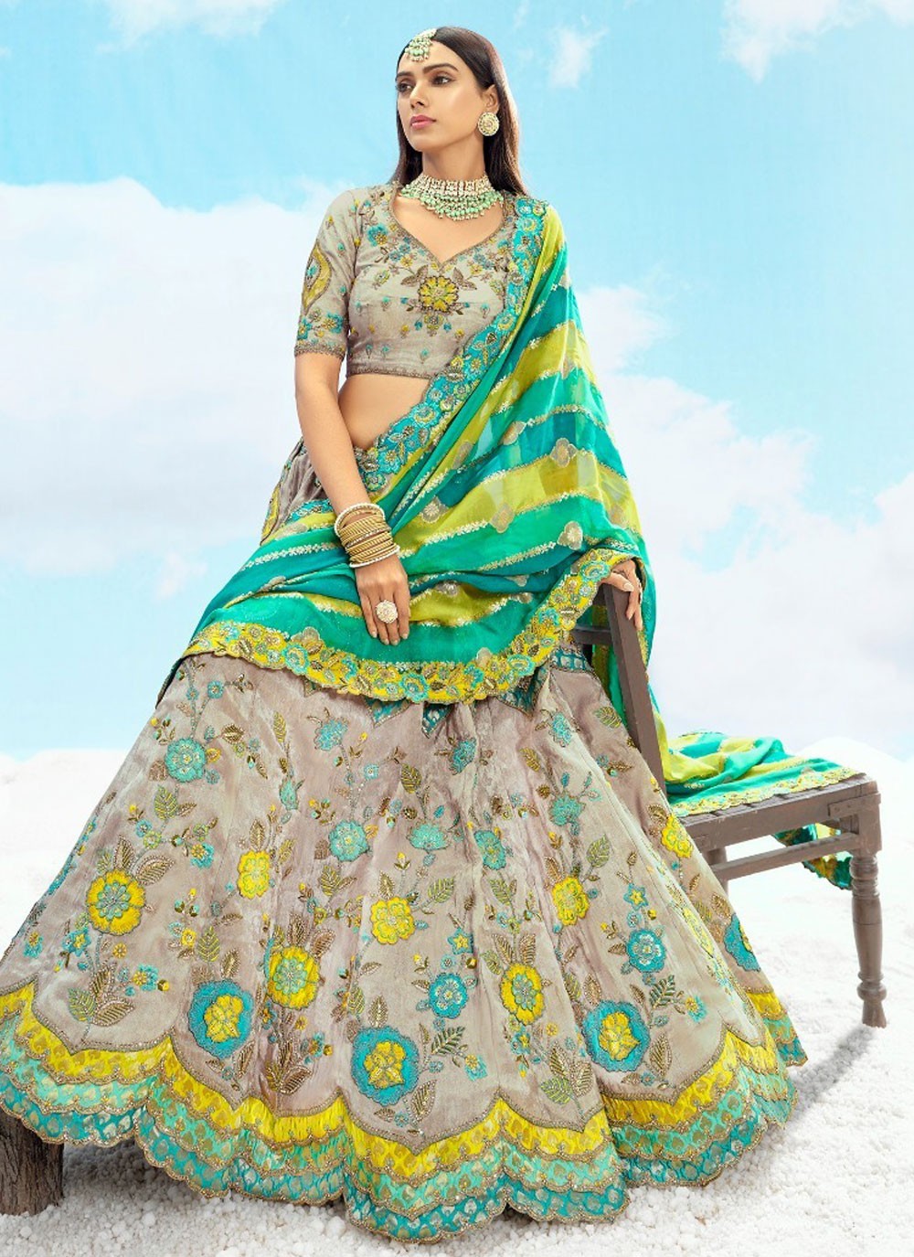 Silk Engagement, Reception, Wedding A - Line Lehenga L3566