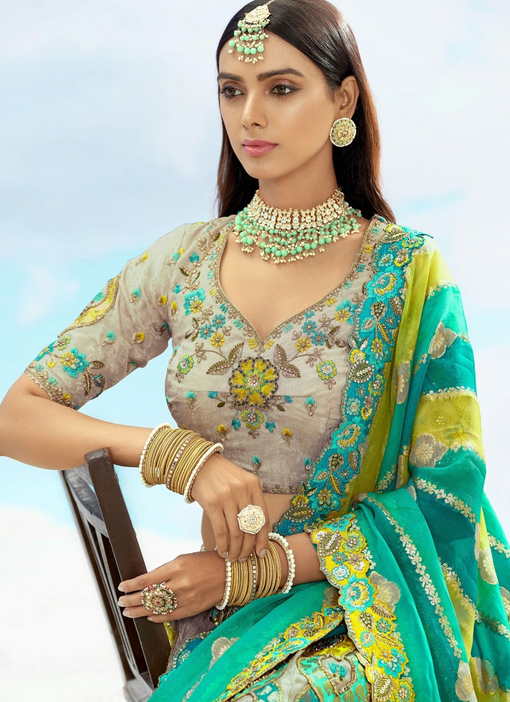 Silk Engagement, Reception, Wedding A - Line Lehenga L3566