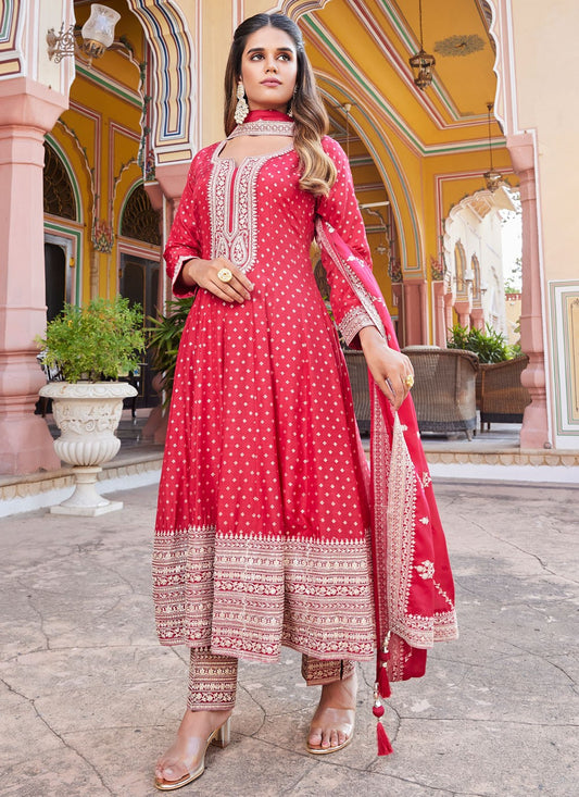 Anarkali Embroidered Pink Silk T5059