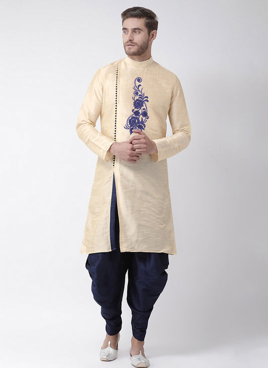 Embroidered Dupion Silk Cream Angrakha - M6690