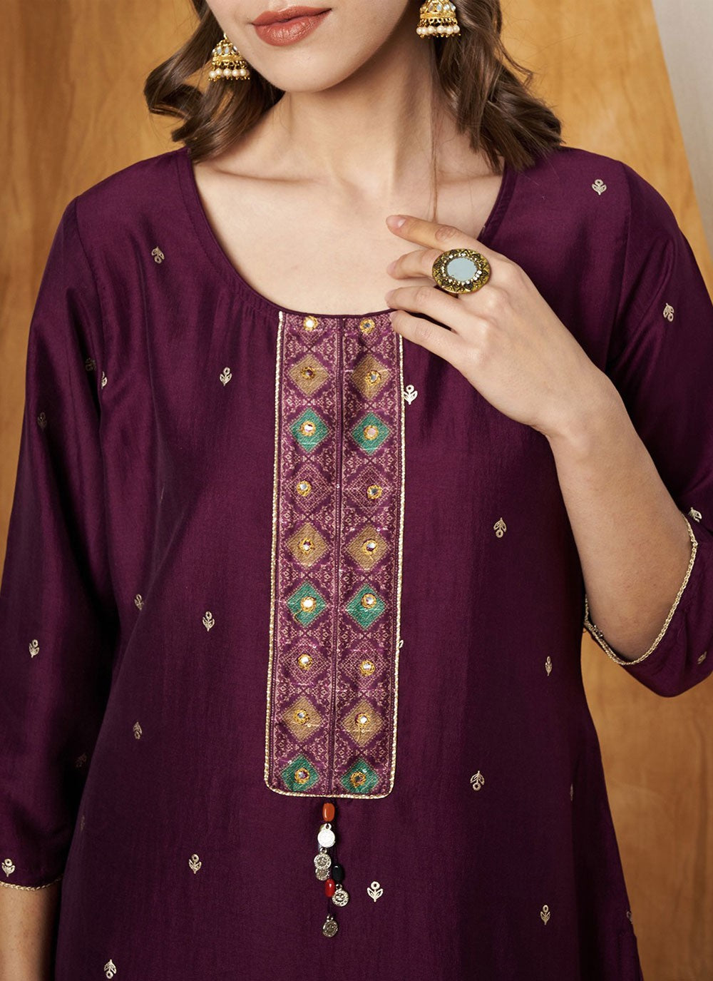 Applique Silk Salwar Suit - T4691