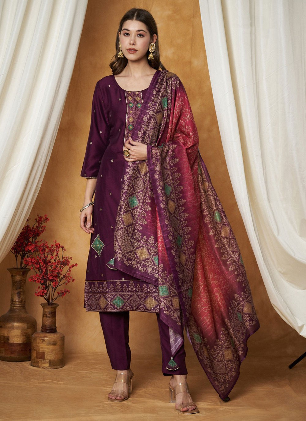 Applique Silk Salwar Suit - T4691