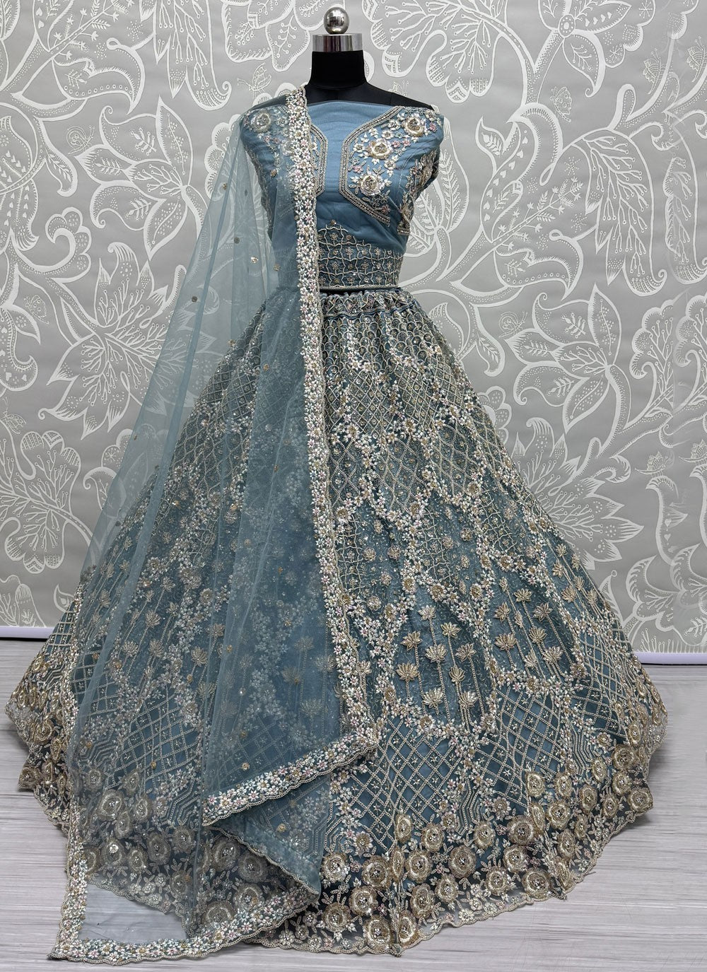Net Engagement, Mehandi & Sangeet, Reception A - Line Lehenga L3610