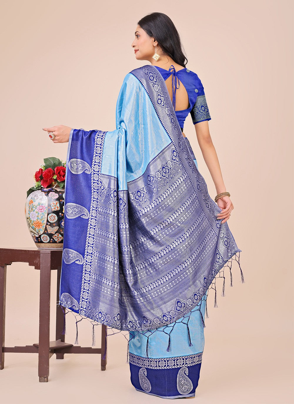 Woven Cotton Aqua Blue Contemporary Saree S15179