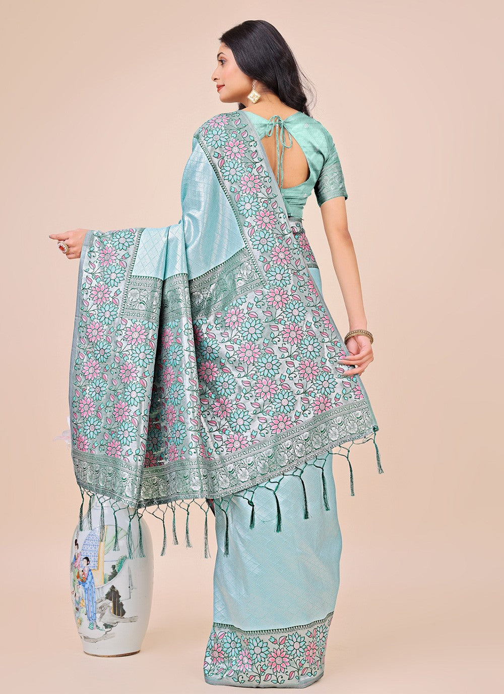 Woven Silk Aqua Blue Classic Saree S15167