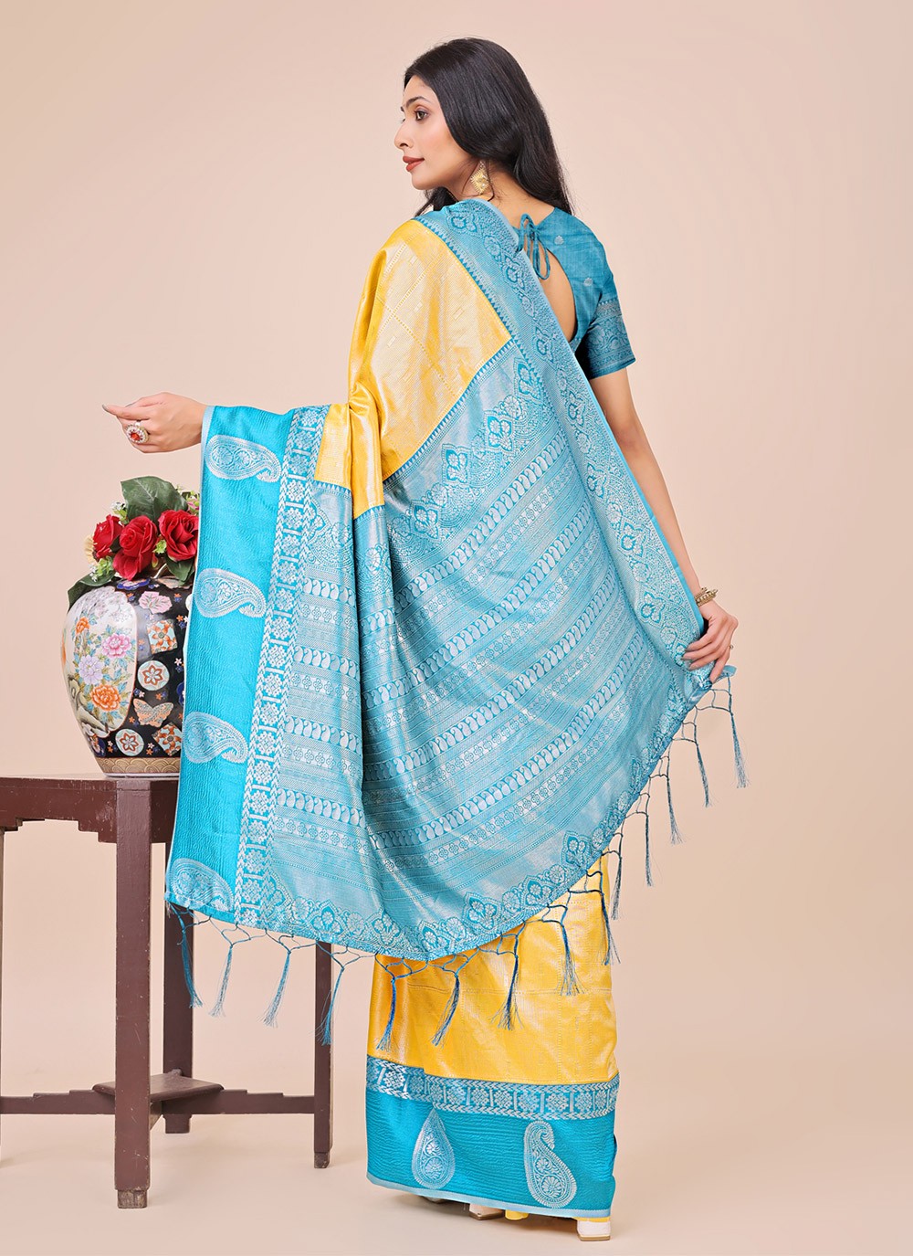 Woven Cotton Aqua Blue Classic Saree S15177