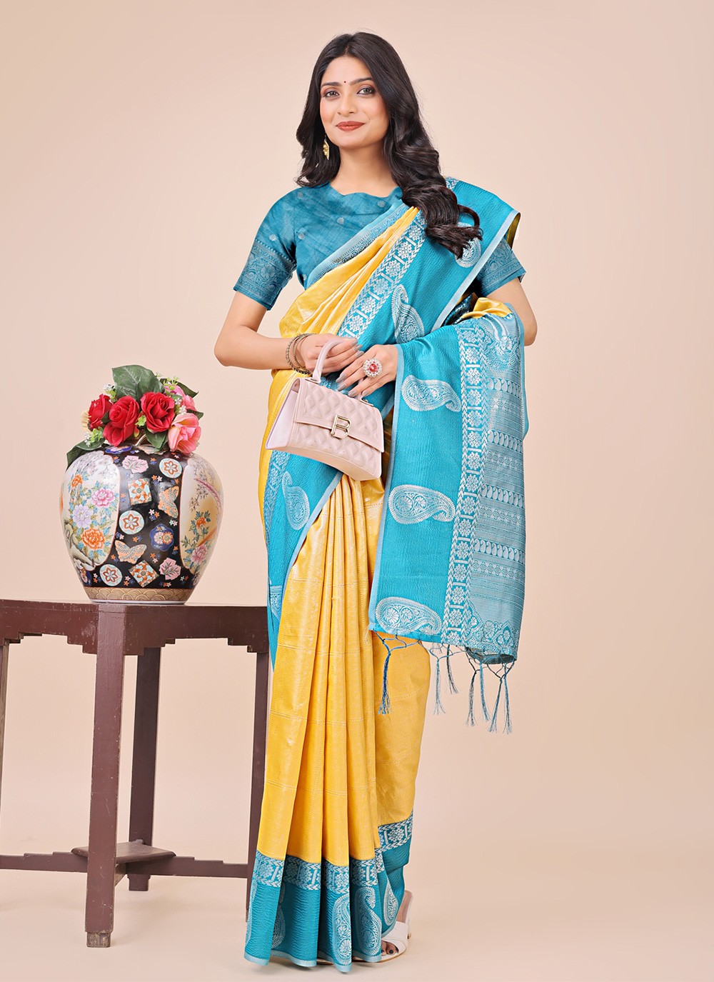 Woven Cotton Aqua Blue Classic Saree S15177