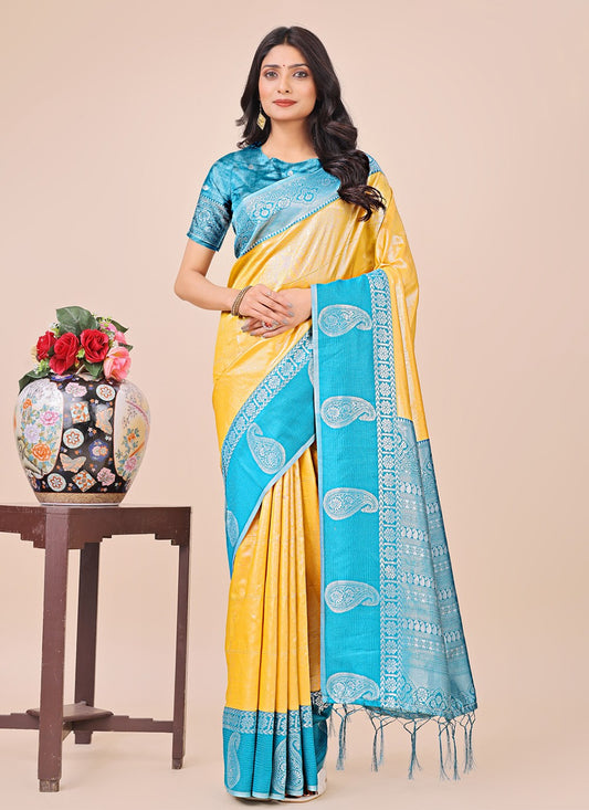 Woven Cotton Aqua Blue Classic Saree S15177