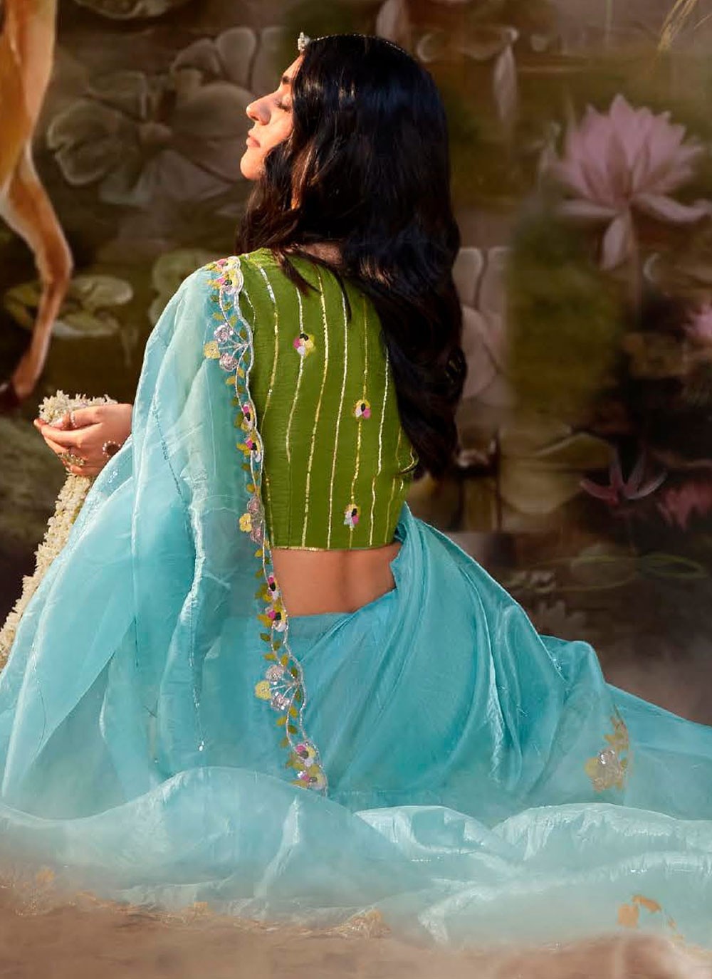 Shaded Border Work Fancy Fabric Saree - S7643