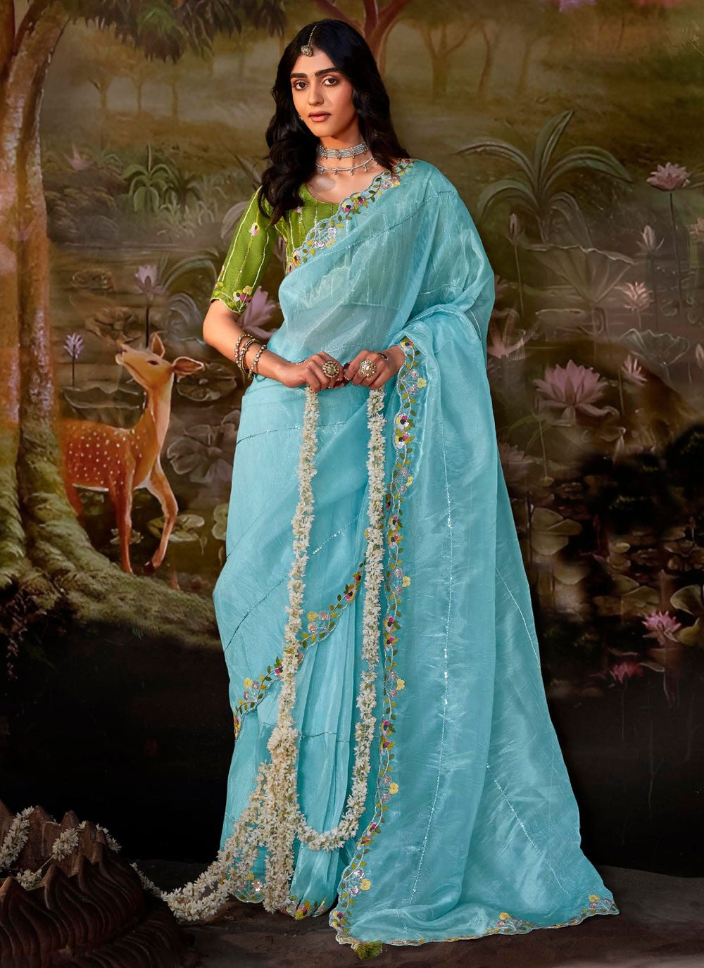 Shaded Border Work Fancy Fabric Saree - S7643