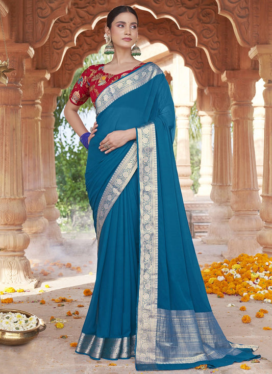 Aqua Blue Silk Classic Saree Weaving Zari S20426
