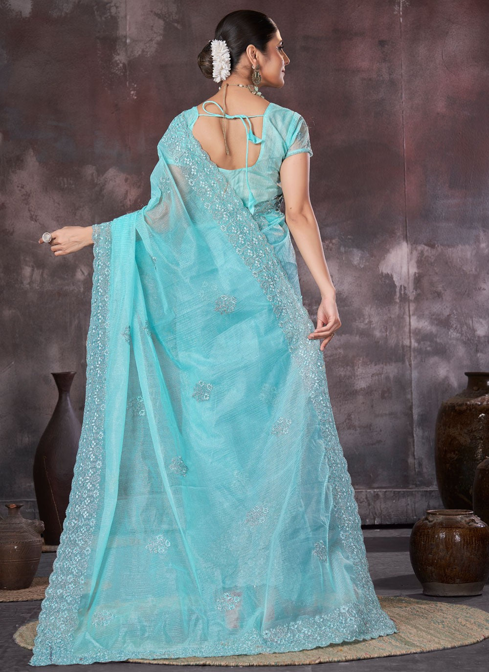 Classic Border Work Net, Organza Saree - S7536