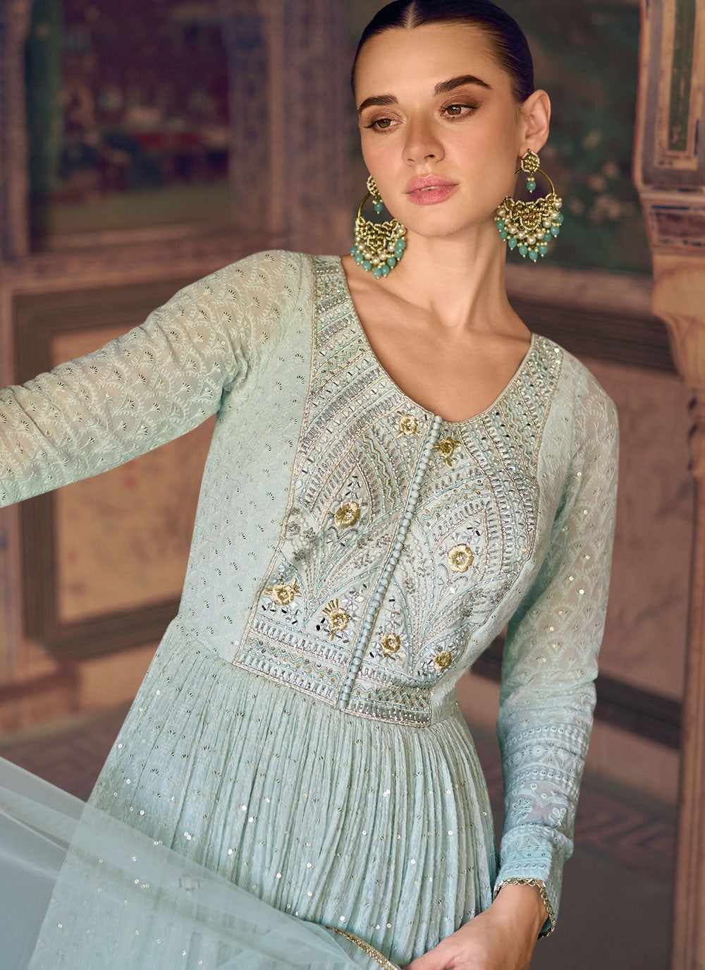 Chikankari Work Pure Georgette Gown - G1879