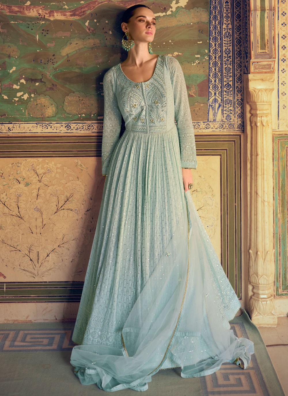 Chikankari Work Pure Georgette Gown - G1879