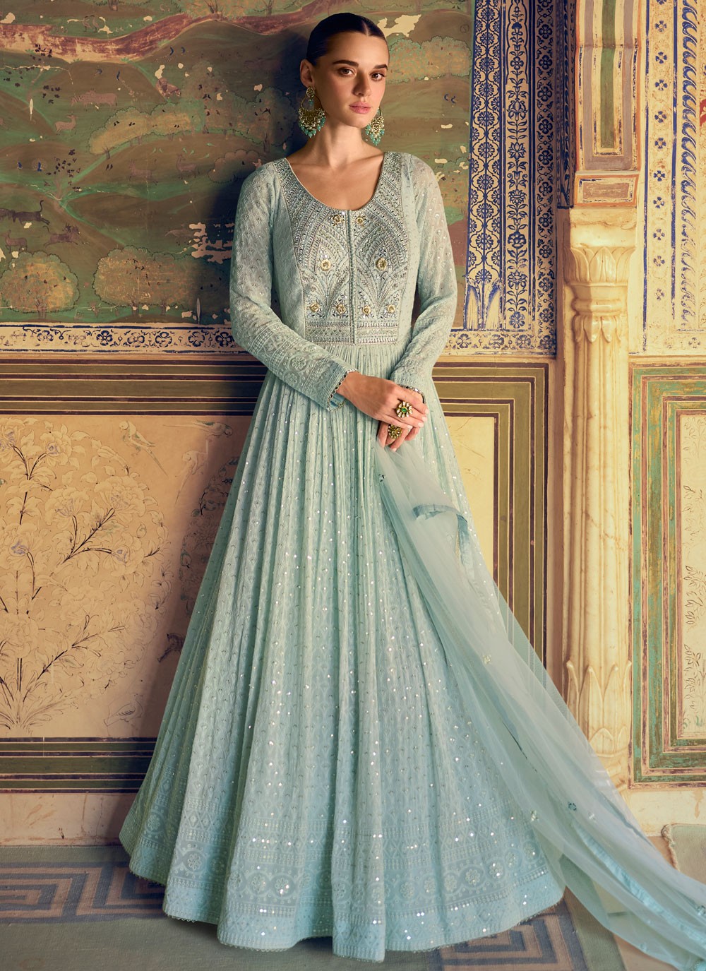 Chikankari Work Pure Georgette Gown - G1879