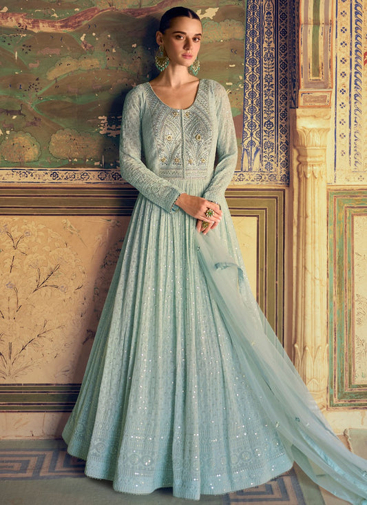 Chikankari Work Pure Georgette Gown - G1879