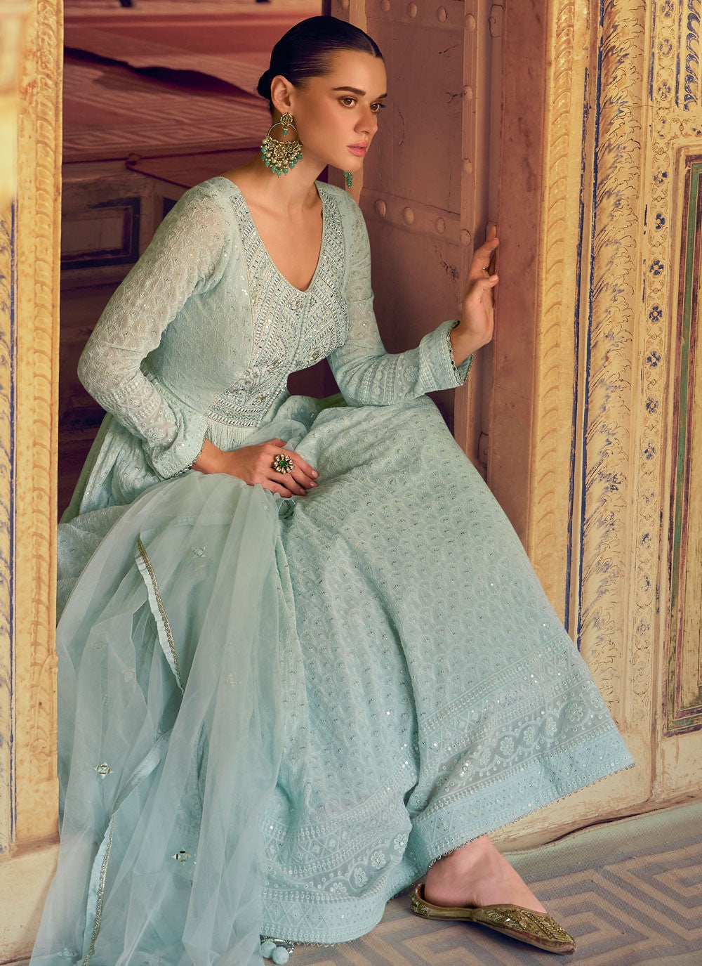 Chikankari Work Pure Georgette Gown - G1879