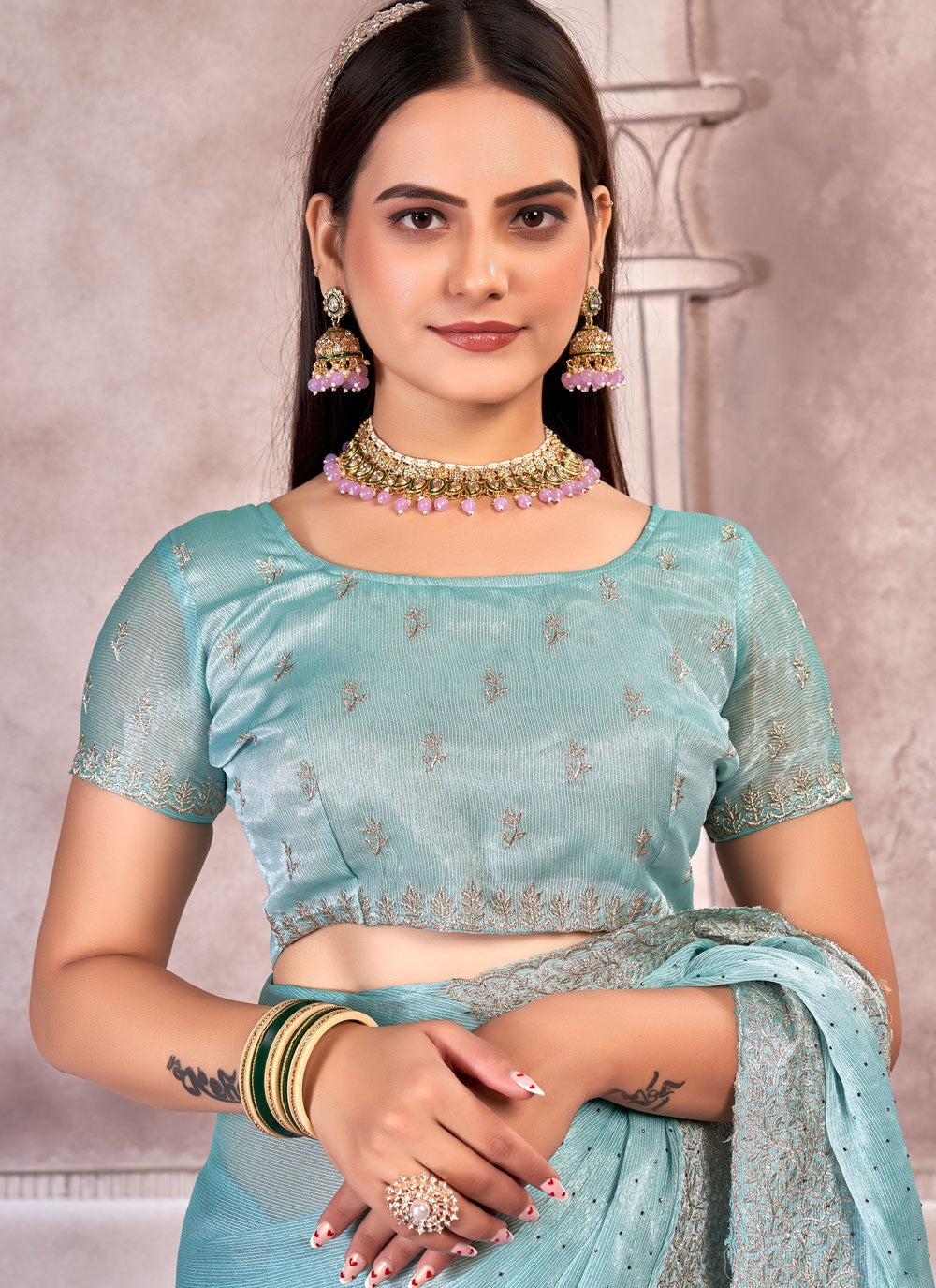 Classic Embroidered Chiffon Saree - S7304