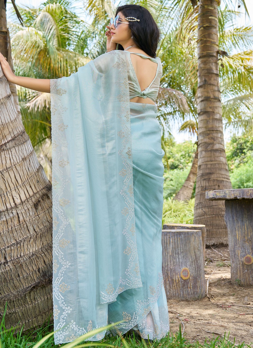 Cutdana, Swarovski Fancy Fabric Saree - S11551