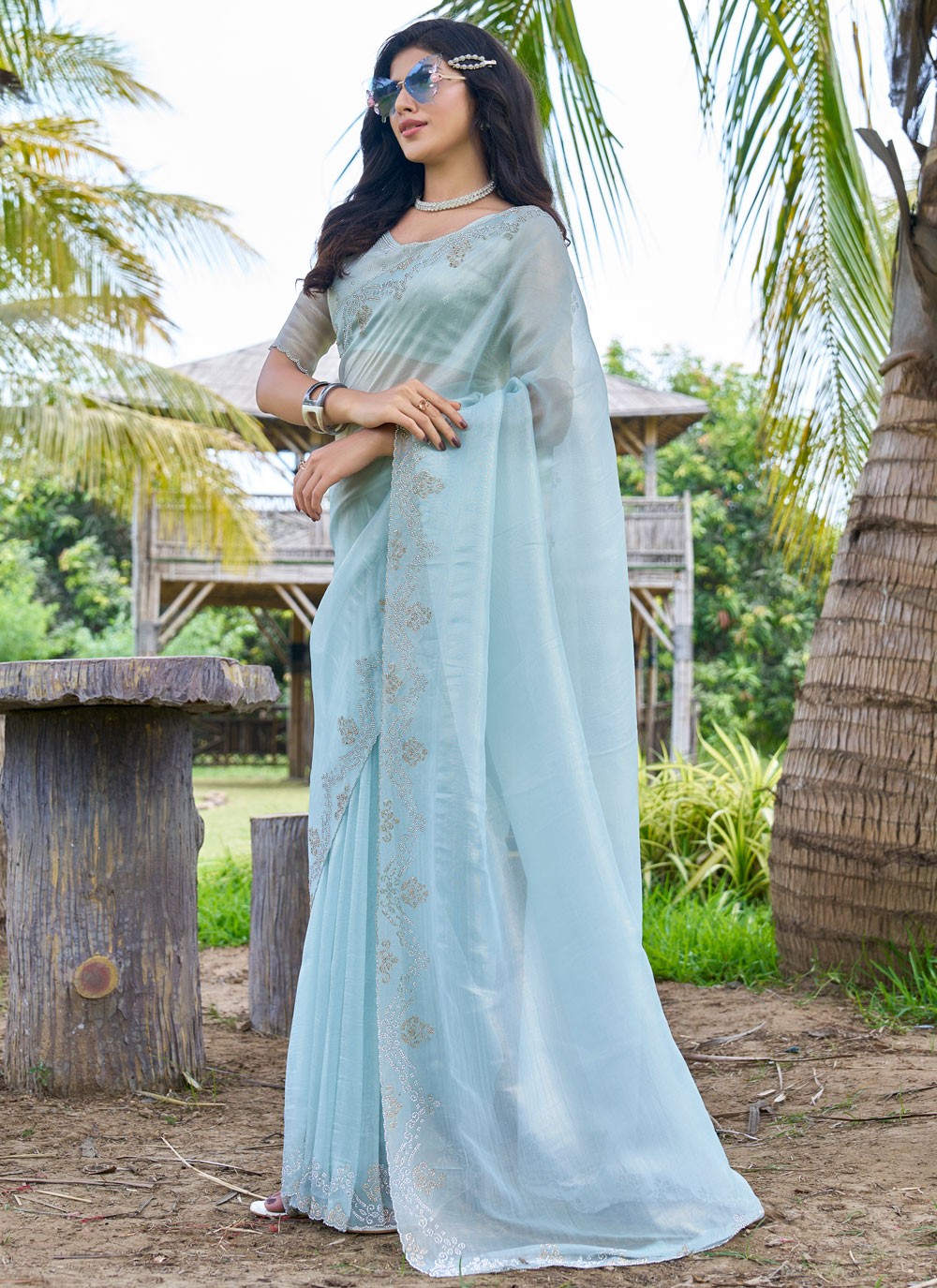 Cutdana, Swarovski Fancy Fabric Saree - S11551