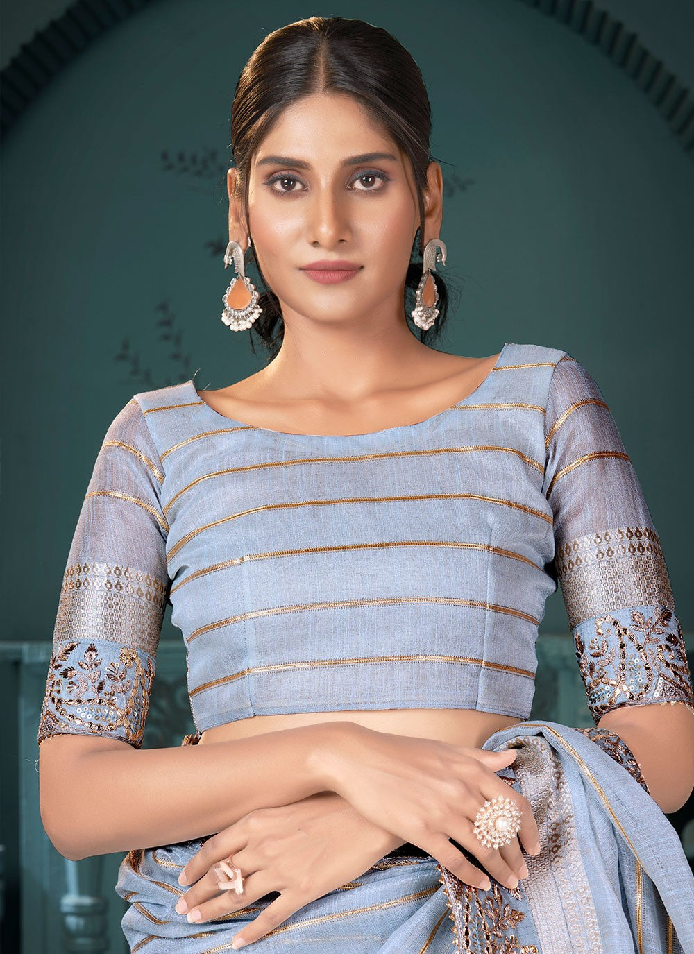 Classic Sequins Cotton , Linen Saree - S6818