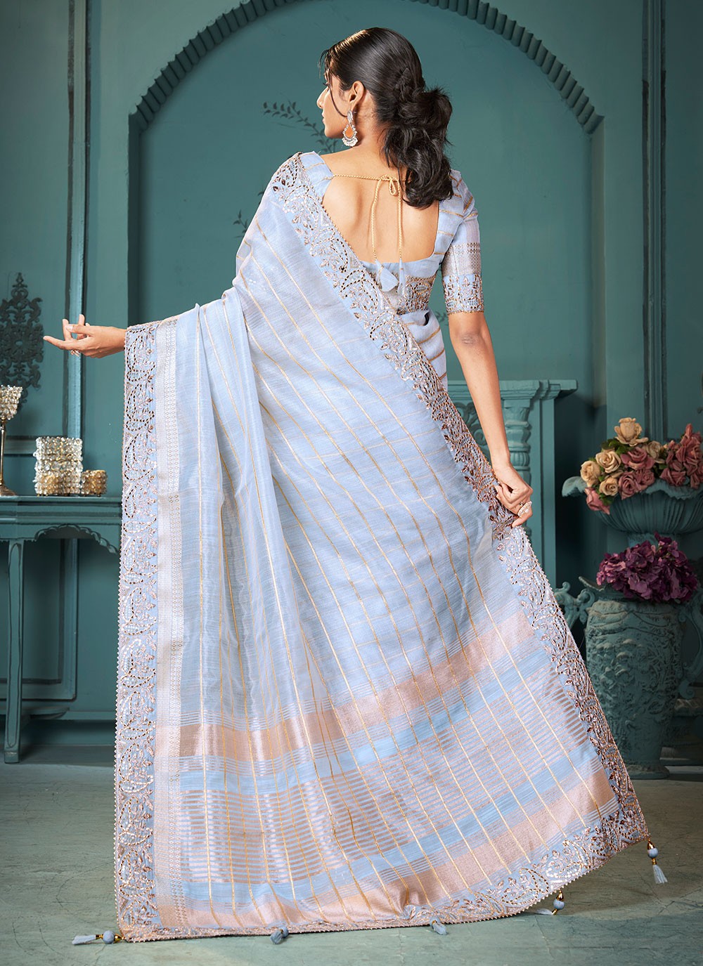 Classic Sequins Cotton , Linen Saree - S6818