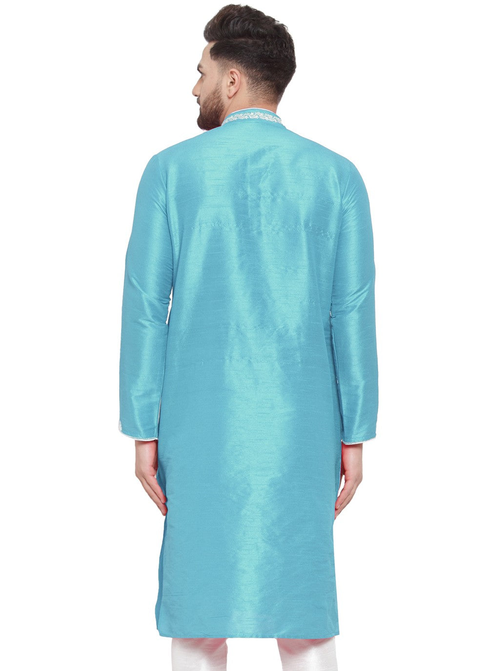 Embroidered Dupion Silk Aqua Blue Kurta - M7329