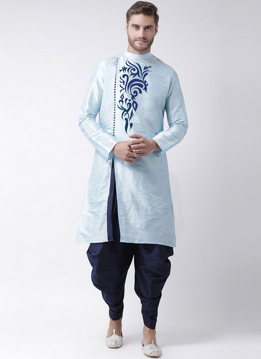 Embroidered Art Dupion Silk Aqua Blue Angrakha - M3494