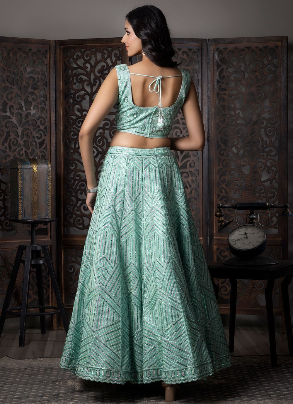 Embroidered Net Aqua Blue Lehenga Choli L3716