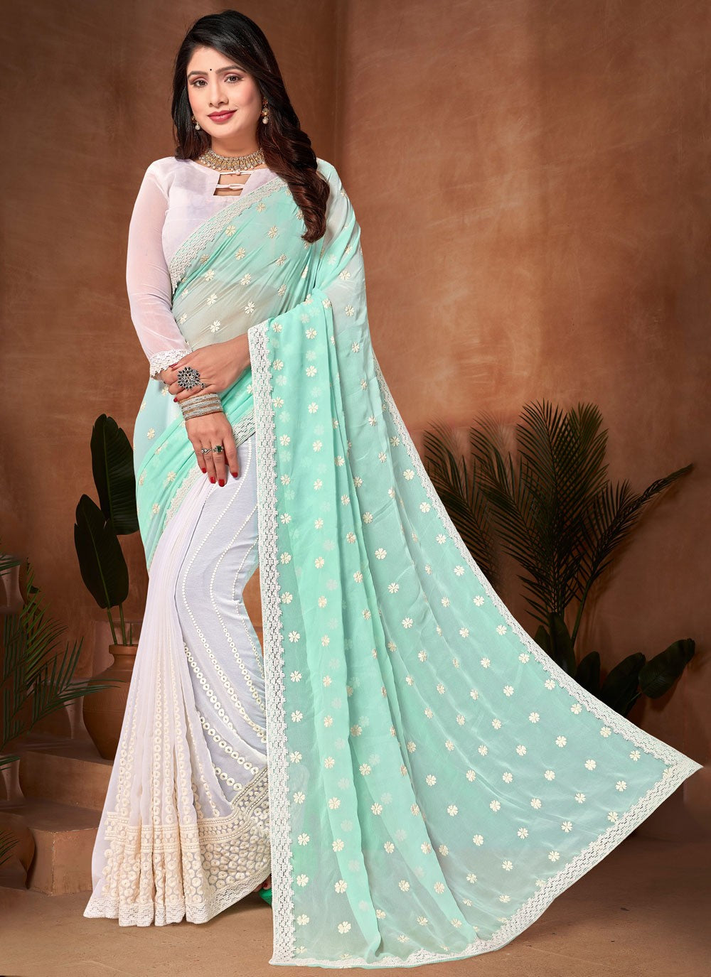Classic Embroidered Georgette Saree - S9142
