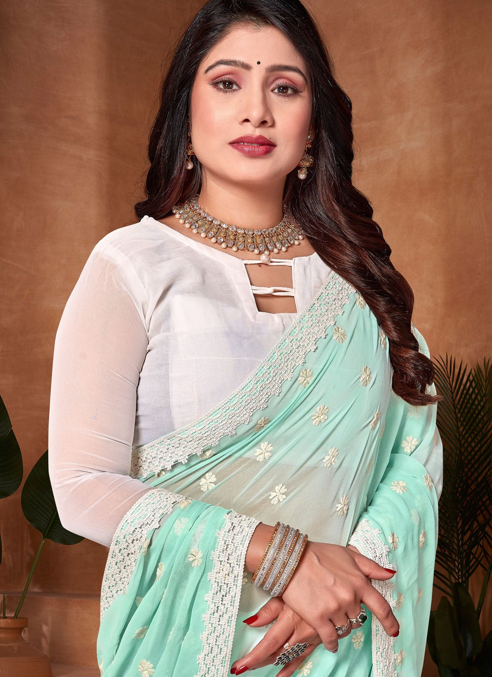 Classic Embroidered Georgette Saree - S9142