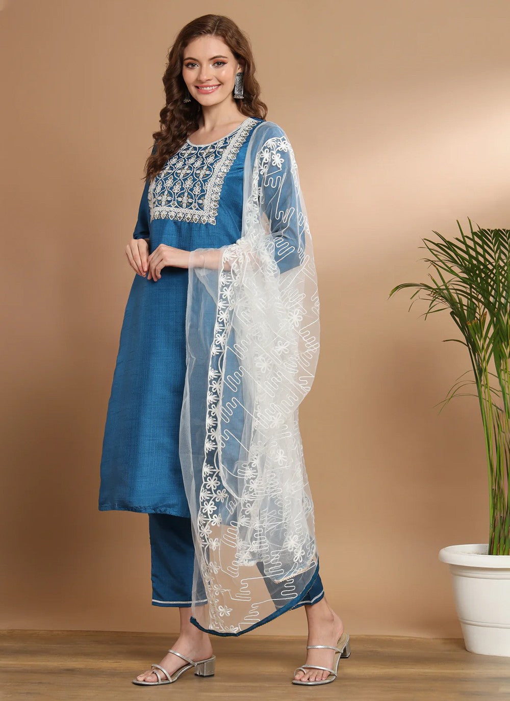 Cotton Silk Straight Suit - T1272
