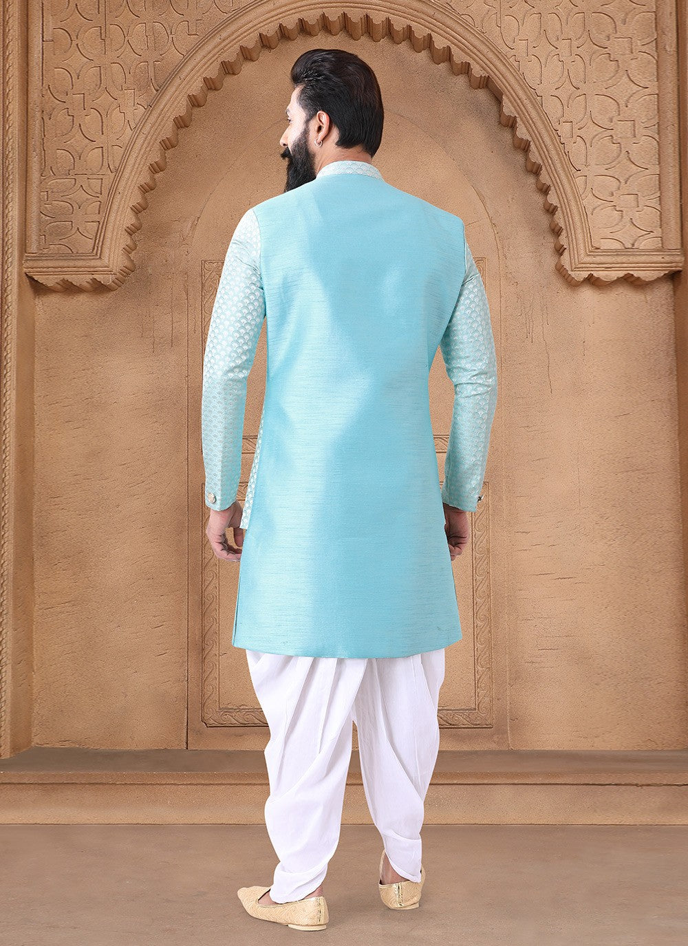 Embroidered Silk Aqua Blue Sherwani - M7640