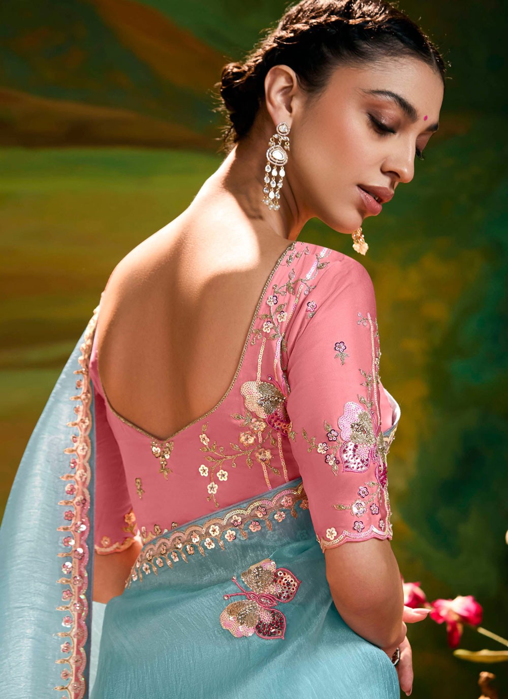 Embroidered Fancy Fabric Aqua Blue Trendy Saree S15251