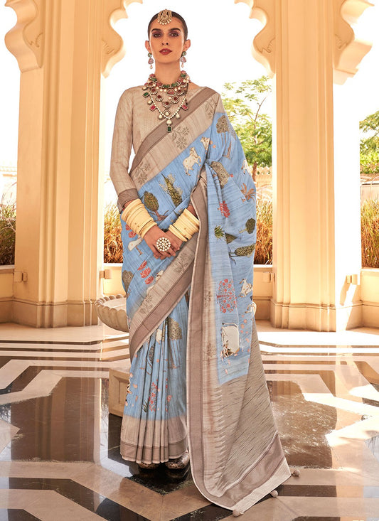 Classic Foliage Prints Raw Silk Saree - S7204