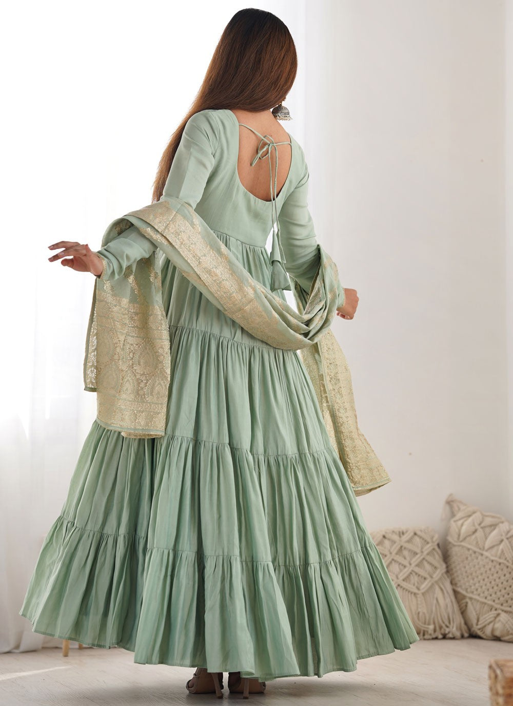 Salwar Suit Plain Aqua Blue Chanderi Silk T5581