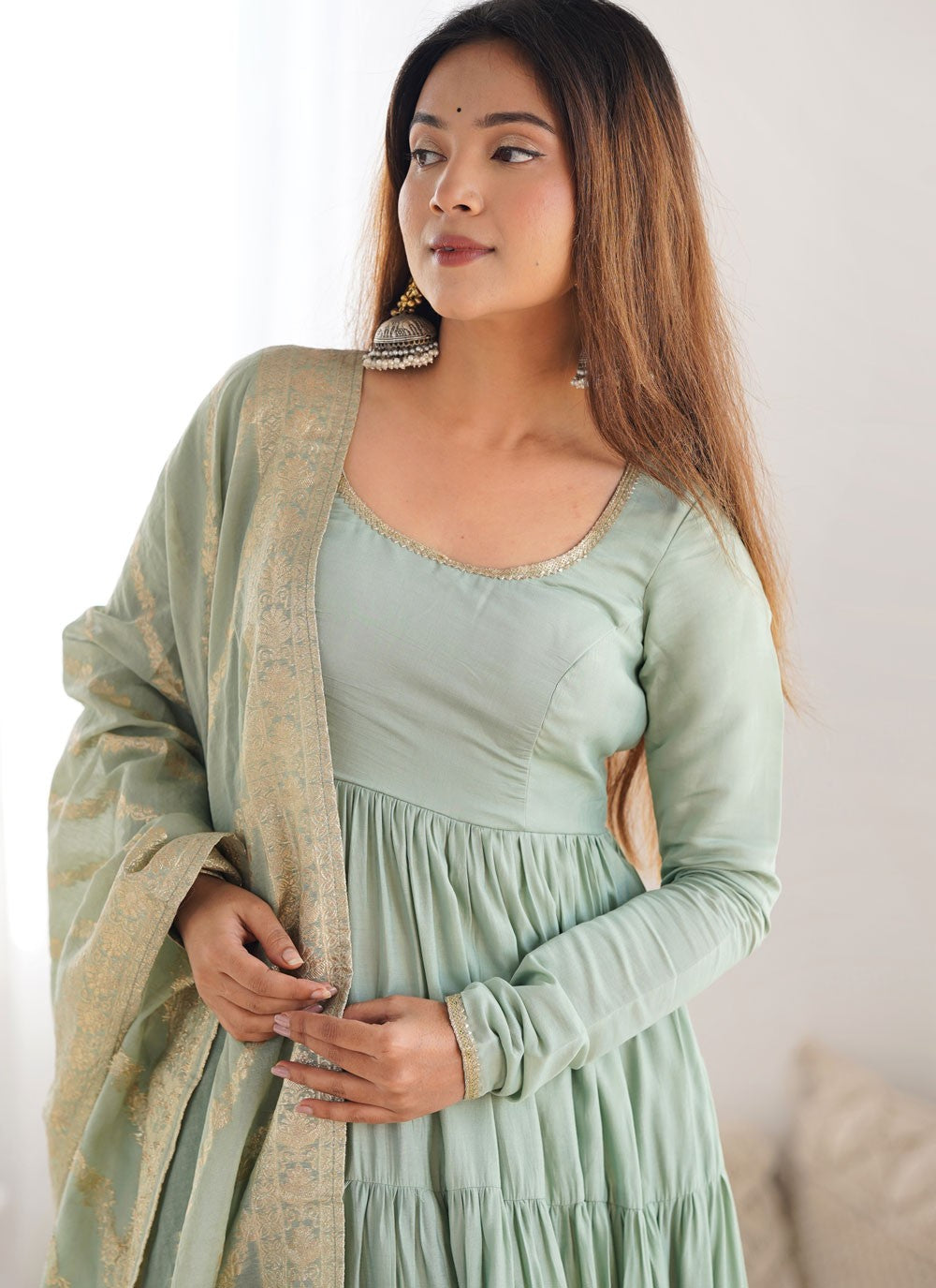 Salwar Suit Plain Aqua Blue Chanderi Silk T5581