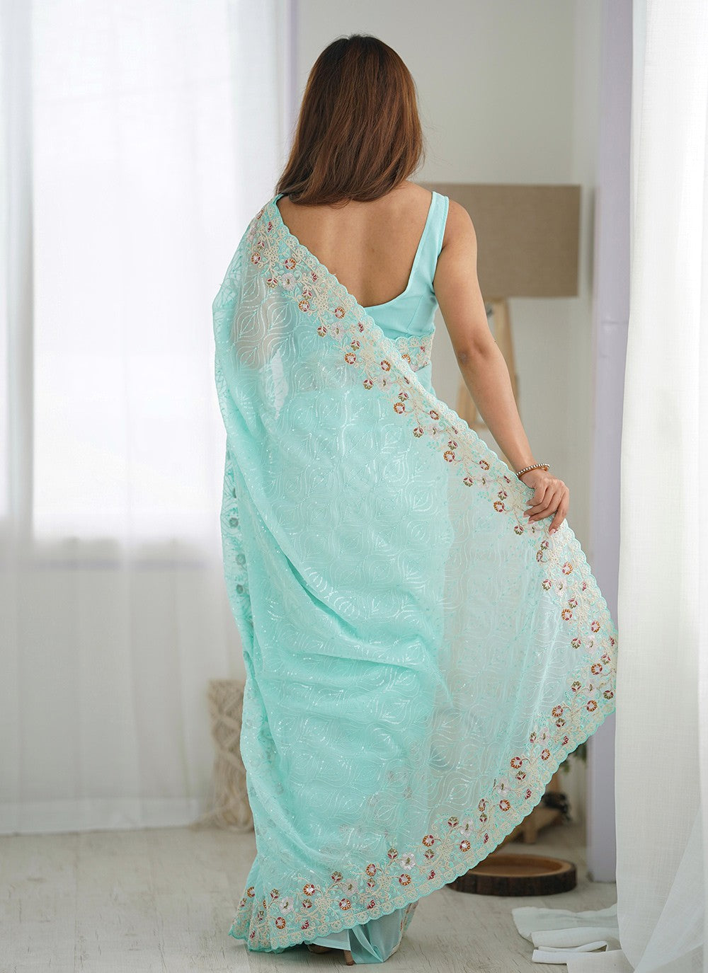 Classic Embroidered Georgette Saree - S8551