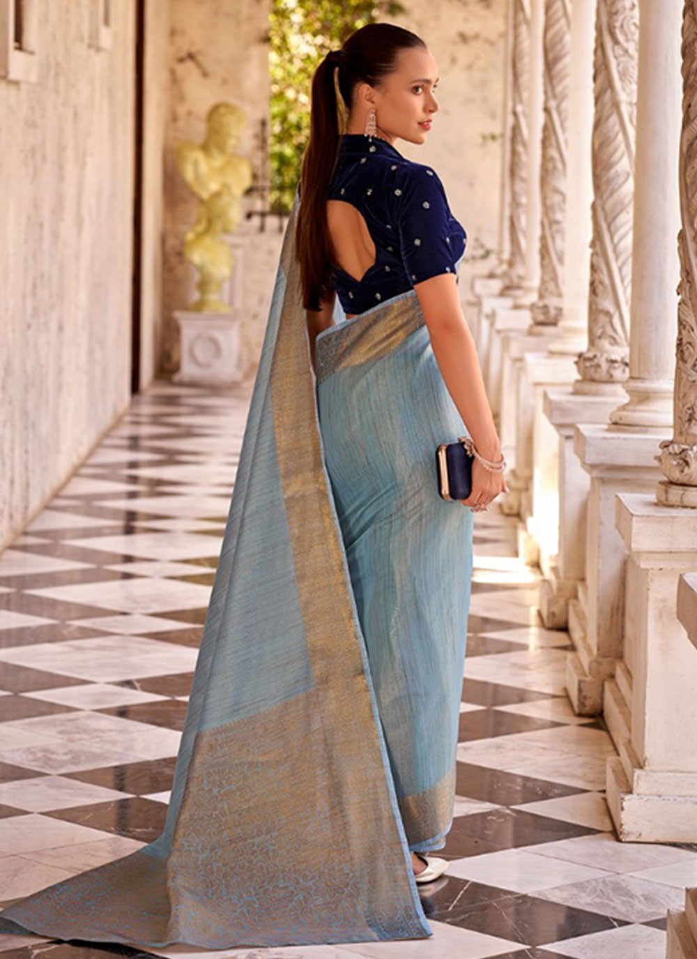Classic Woven Linen Saree - S7223