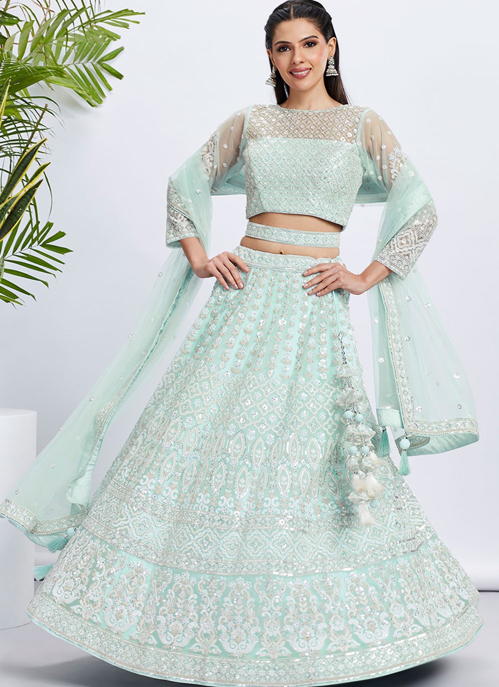 Embroidered Net A - Line Lehenga - L2066
