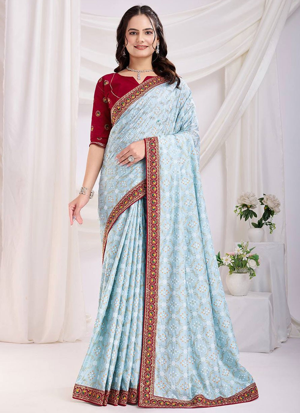 Trendy Saree Weaving Zari Aqua Blue Silk S12977